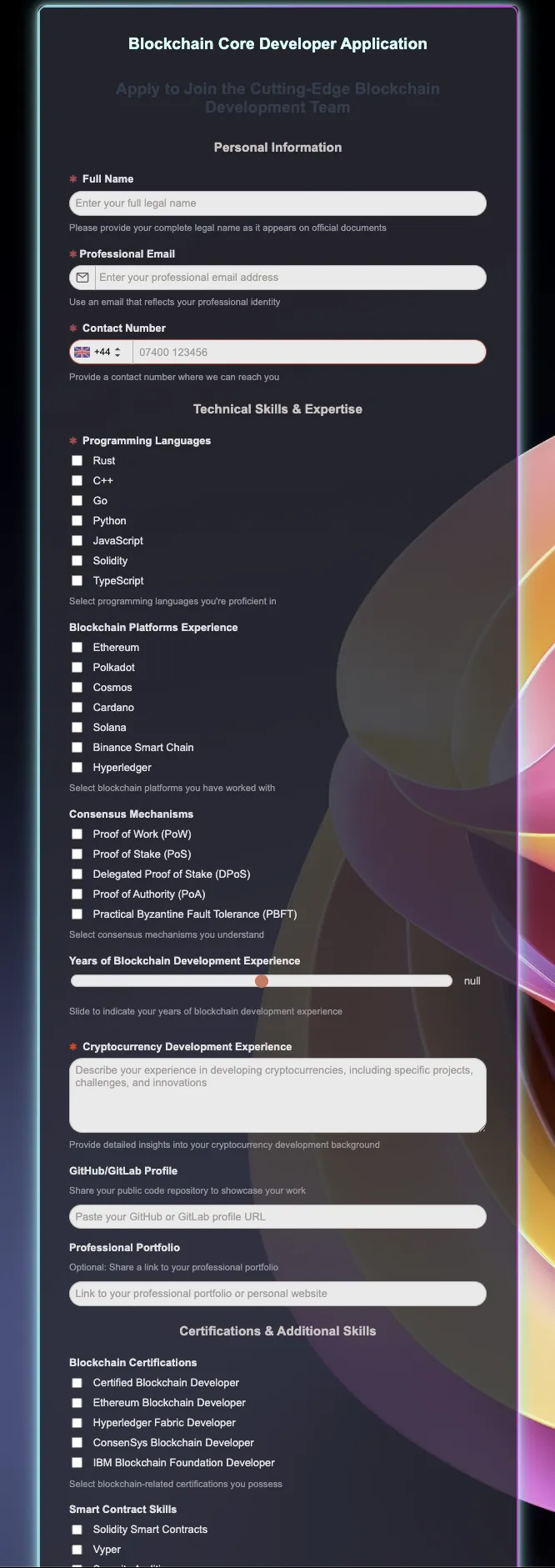 Preview of Blockchain Core Developer Application