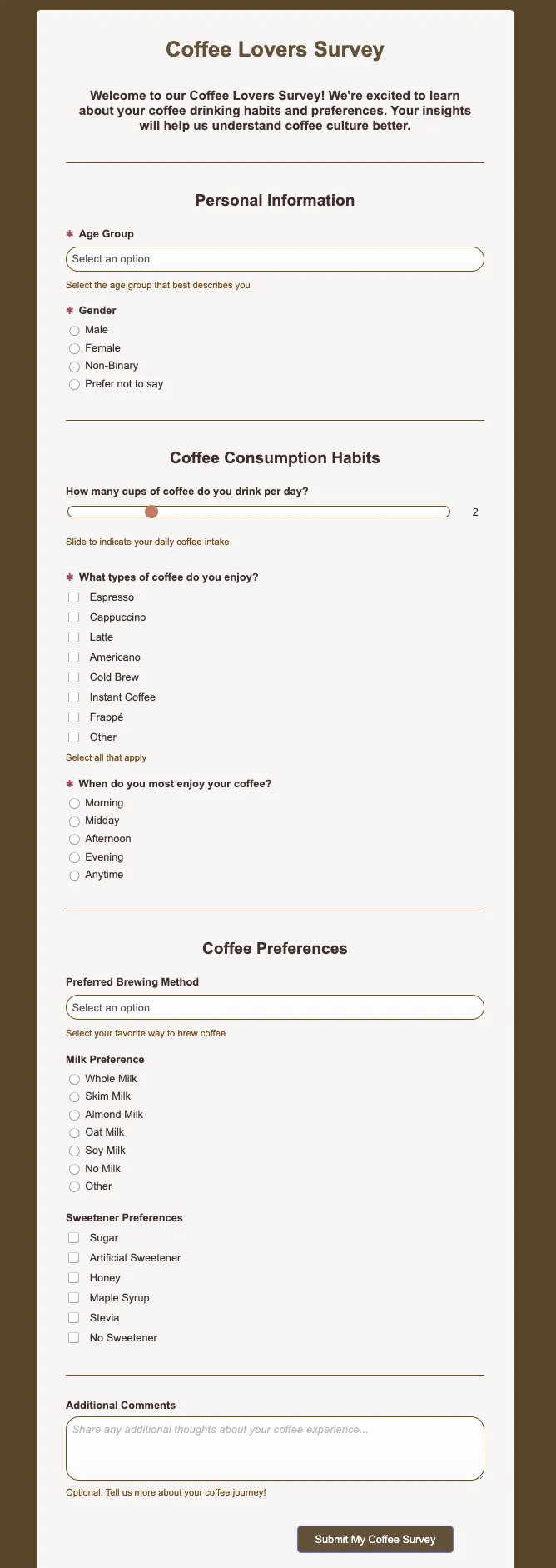 Preview of Coffee Lovers Survey