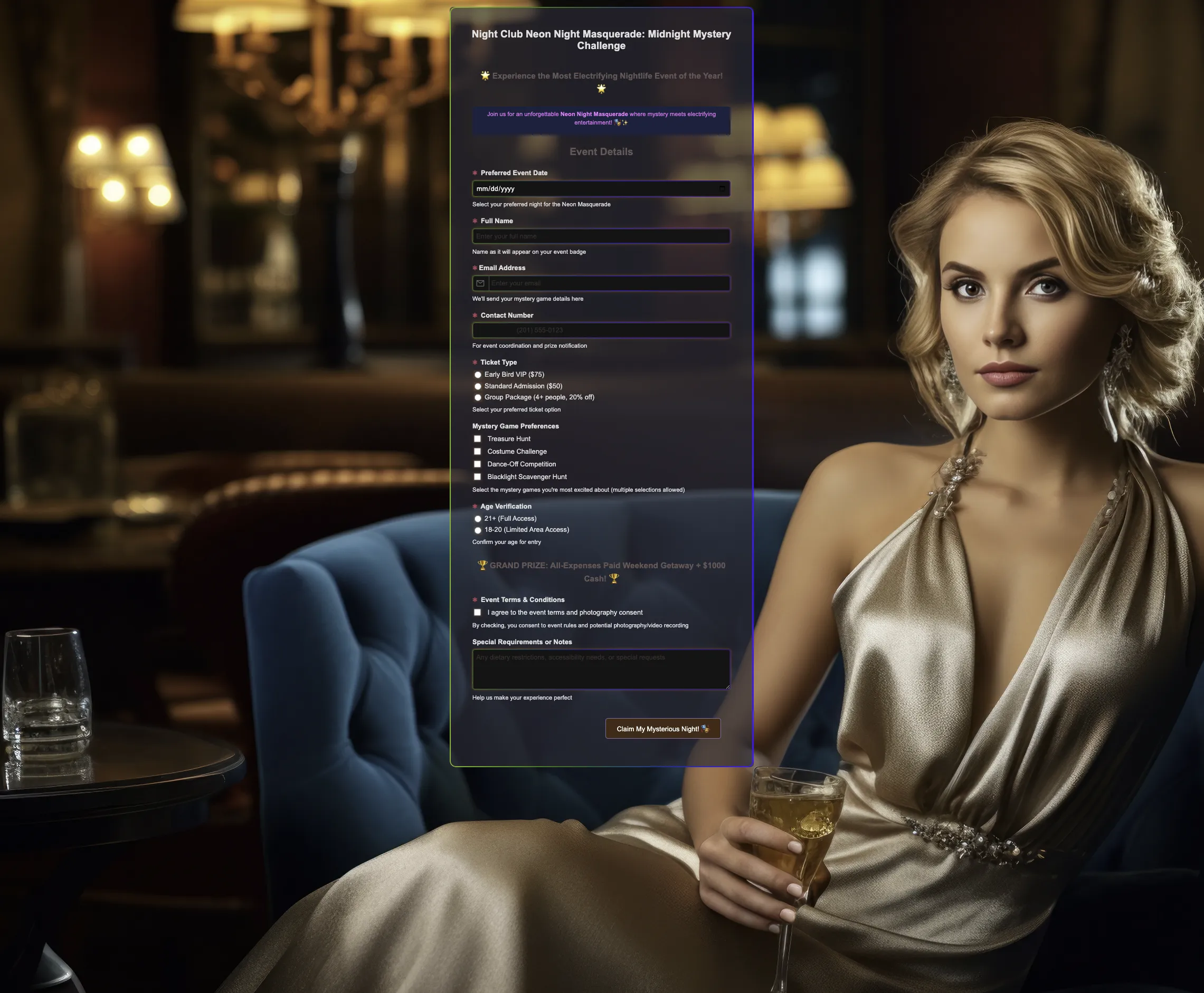 Preview of Night Club Neon Night Masquerade: Midnight Mystery Challenge