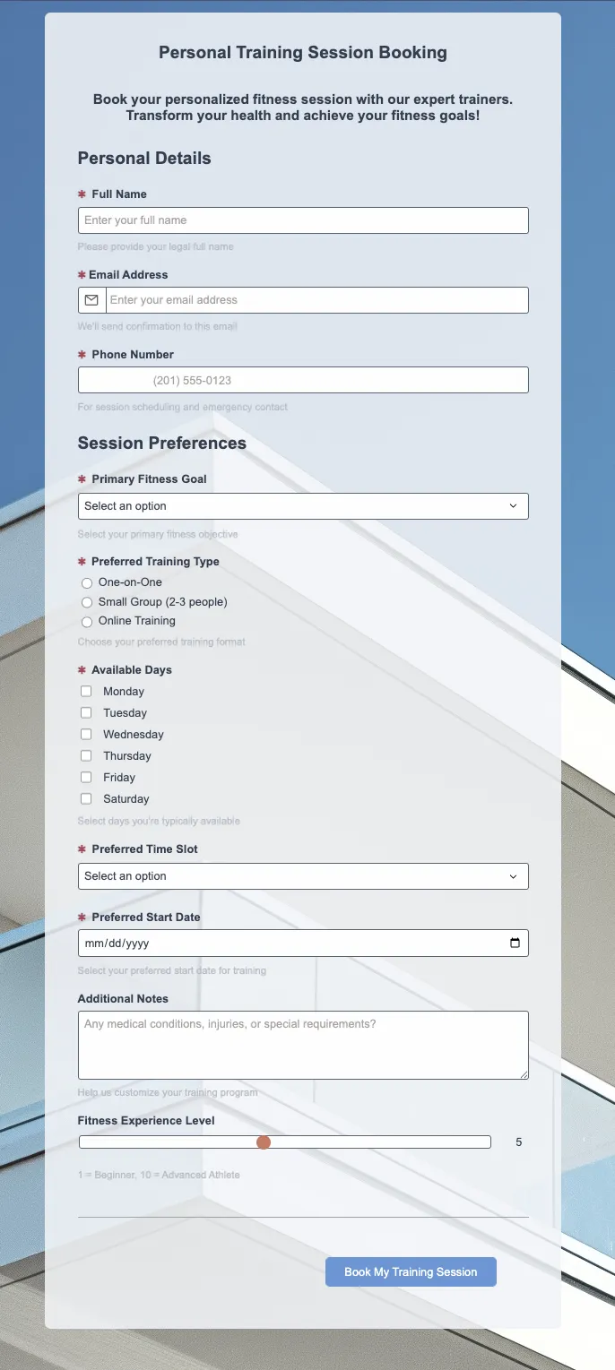 Preview of Personal Training Session Booking