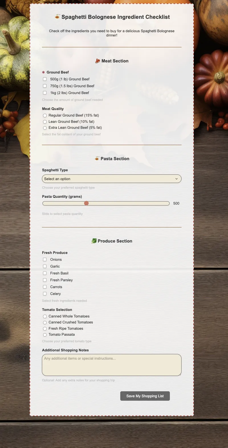 Preview of Spaghetti Bolognese Shopping Checklist